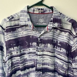 Bugatchi Men's Blue Shaped Fit Linen Button-Up Shirt Purple